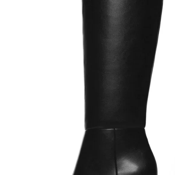 New Women's Black Knee High Boots, Size 6, Pointed Toe, Chunky Block Heel, Platf